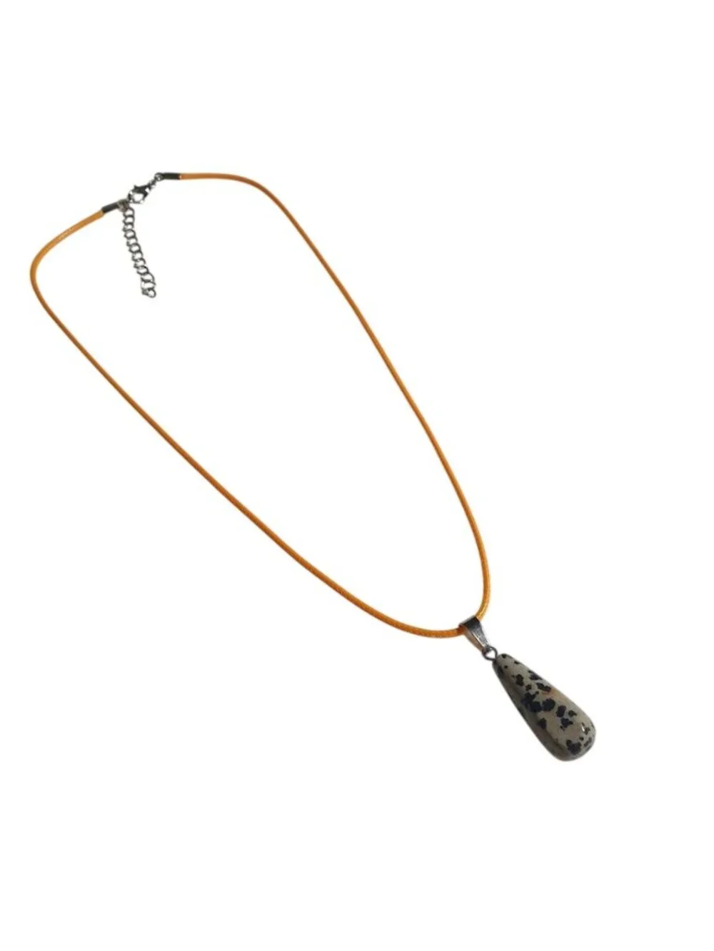 Dalmatian Jasper Drop Pendant Necklace Orange Cord Adjustable Durable Clasp Gift